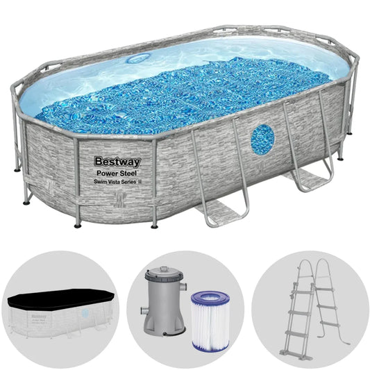 Bestway Power Steel Swim Vista 56714DE – 427x250x100 cm – Ovaler Frame Pool