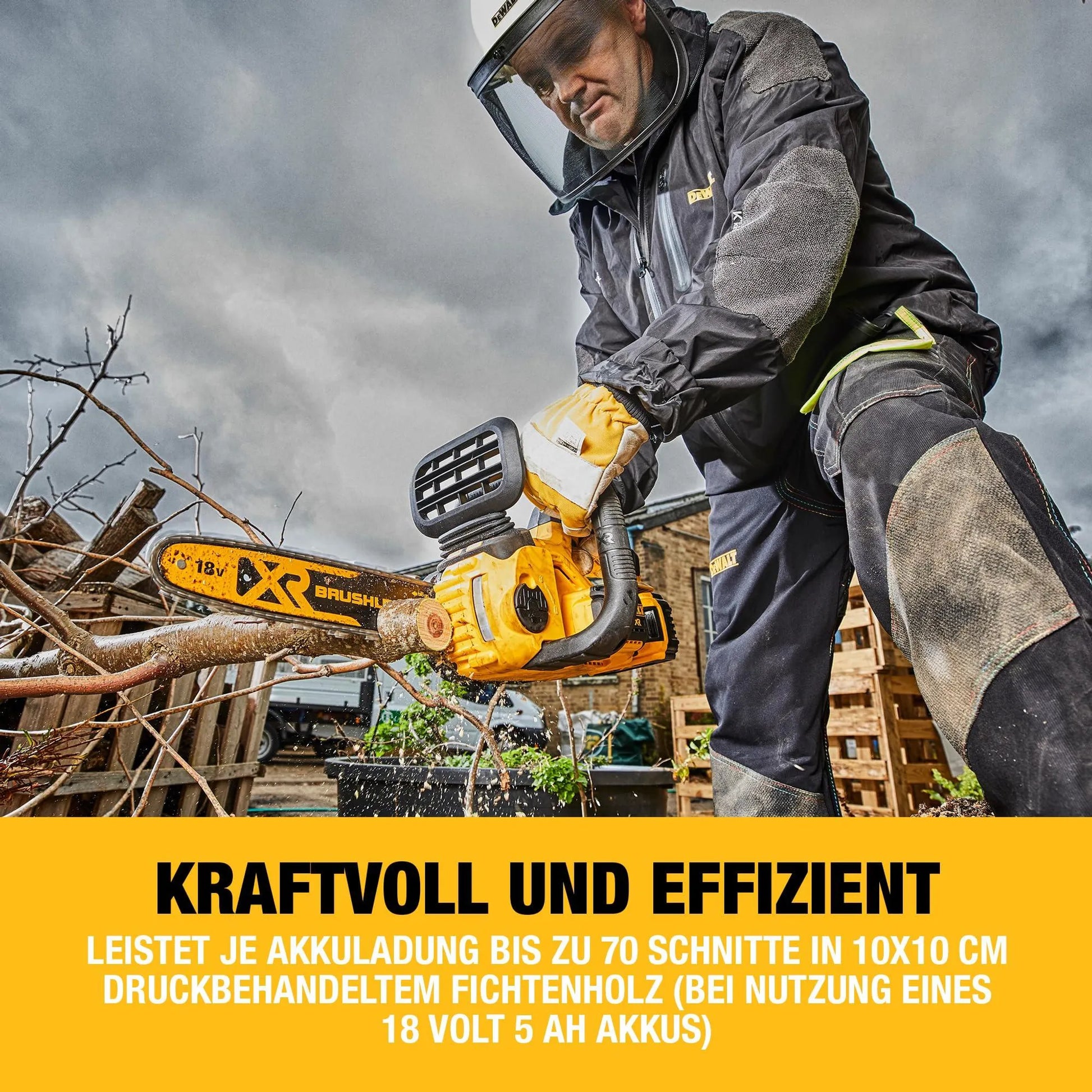 DeWALT DCM565N-XJ Akku-Kettensäge (bl) Flexvolt, 18V, Schwertlänge 30 cm, Kettenart Halbmeißel, 3,8″