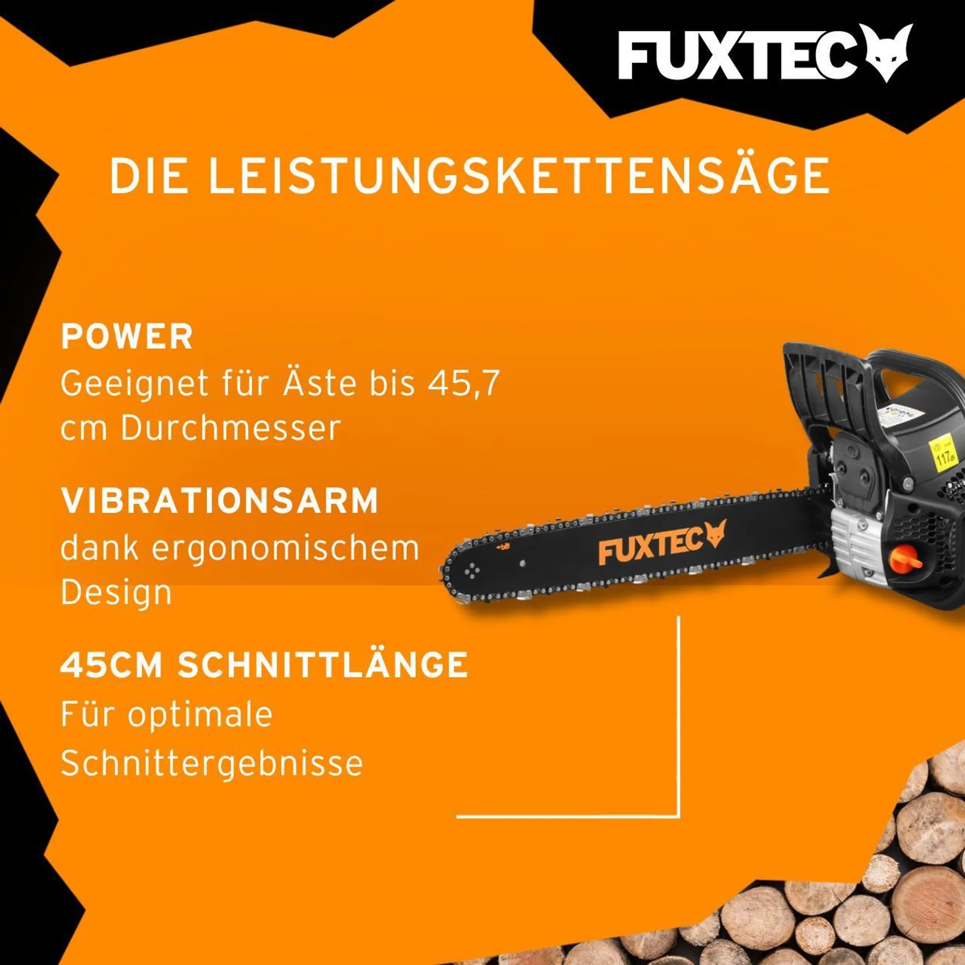 FUXTEC Benzin Kettensäge FX-KS255 – Black Edition – Schwertlänge 46cm