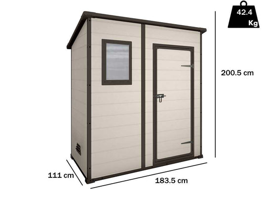 Keter Manor Pent beige – Gartenhaus – Mit Frontfenster – 183.5x111x200.5 cm